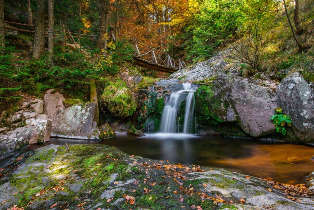 nature view of beautiful waterfall rhodopes mountain